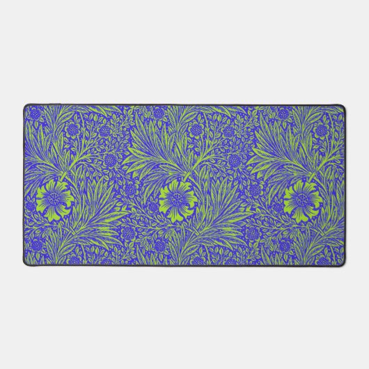   blauw limoengroen bloemmotief bureaumat (Voorkant)