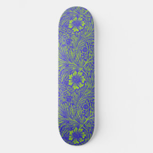 blauw limoengroen bloemmotief skateboard
