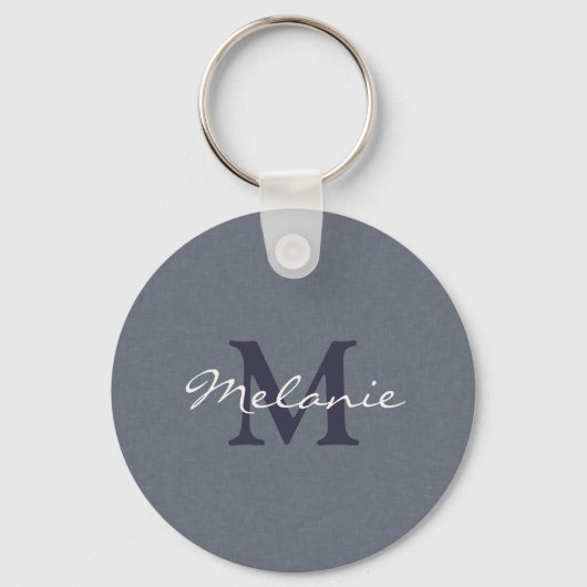 Blauw Linnen Gepersonaliseerd Monogram Sleutelhanger (Voorkant)