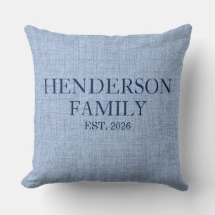 Blauw linnen patroon op maat gemaakte familie thro kussen