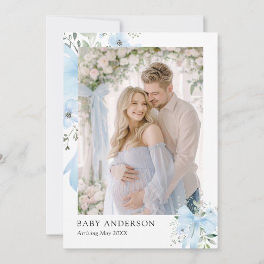 Blauw lint baby in bloei bloemige jongens baby sho kaart (Achterkant)