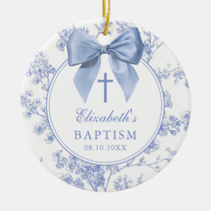 Blauw lint bloem doop doopsel vintage keramisch ornament