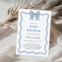 Blauw lint boog baby shower uitnodiging