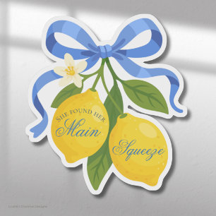 Blauw lint boog met citroenen bruidsdouche sticker
