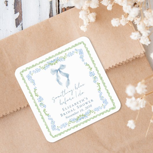 Blauw lint bruidsdouche vierkante sticker