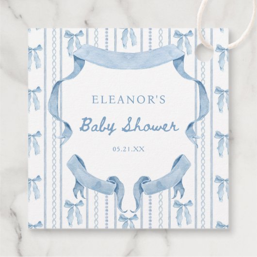 Blauw lint Coquette Blauwe Jongen baby Shower Bedankjes Labels (Achterkant)