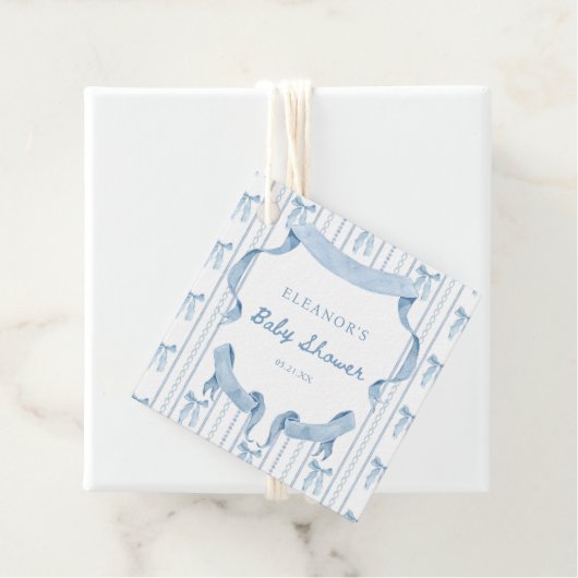 Blauw lint Coquette Blauwe Jongen baby Shower Bedankjes Labels (In situ)