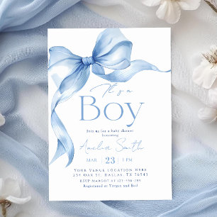 Blauw lint Coquette jongens baby shower Kaart