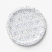 Blauw lint Coquette strik babyshower papieren bord (Voorkant)