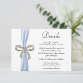 Blauw lint Diamant Bow Bruiloft Details Informatiekaartje (Staand voorkant)