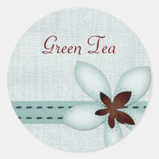 Blauw lint en bloem productetiket ronde sticker