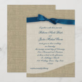 Blauw lint en Burlap bruiloft Kaart (Voorkant / Achterkant)