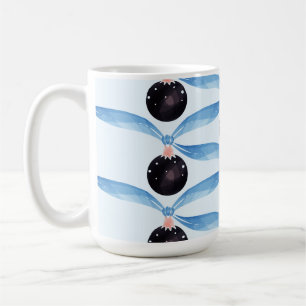 Blauw lint en zwart ornament kerstkaart koffiemok