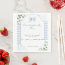 Blauw lint geruite groene baby shower
