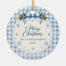 Blauw lint geruite teddybeer kerstfeest
