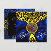 BLAUW LINT GOUD GEEL ZWART DAMAST MONOGRAM KAART (Voorkant / Achterkant)