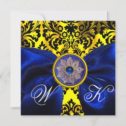 BLAUW LINT GOUD GEEL ZWART DAMAST MONOGRAM KAART (Voorkant)