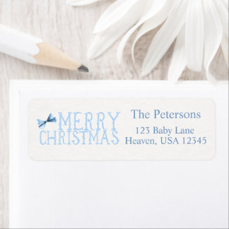 Blauw lint Kerstmis Retourlabel Etiket