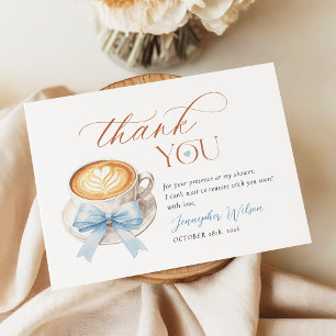 Blauw lint koffie babyshower bedankkaart