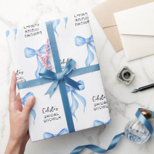 Blauw lint Persoonlijke Bruidsbruiloft Cadeaupapier