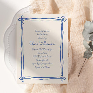 Blauw lint rand bruiloft cornflower kaart