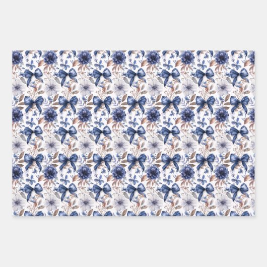 Blauw lint strik coquette esthetische grootduizend inpakpapier vel (Voorkant)