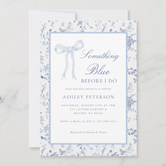 Blauw lint toile iets blauws bruidsmeisjesfeest kaart (Voorkant)