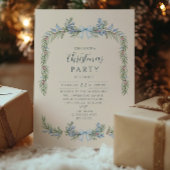 Blauw lint Winter Botanische Kerstmis Kaart