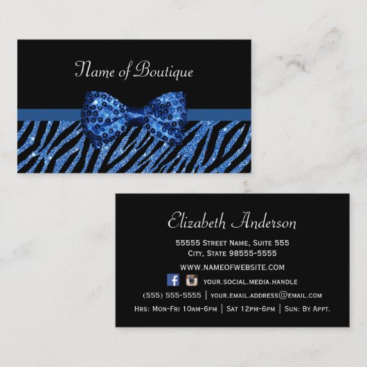 Blauw Lint Zebrahoutique Visitekaartje (Voorkant / Achterkant)