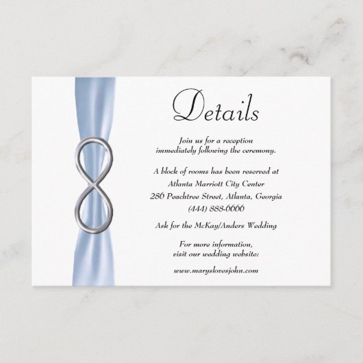 Blauw Lint Zilver Infinity Bruiloft Details Informatiekaartje (Voorkant)