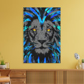 Blauw lionhoofddoek - Blauw lioncanvas afdrukken (Insitu (Woonkamer))