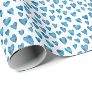 Blauw Love Heart patroon Cadeaupapier