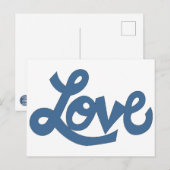 Blauw // LOVE tekst in whimsical cartoon cursive Briefkaart (Voorkant / Achterkant)
