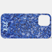Blauw Lovertje-effect Monogram Case-Mate iPhone Case (Achterkant / Rechts)