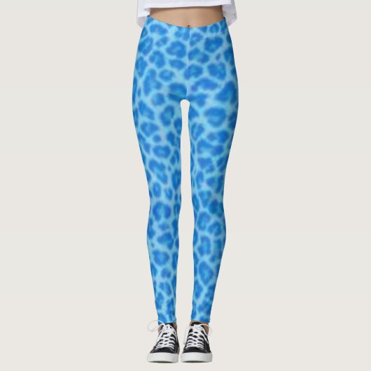 Blauw luipaard Pattern Print Leggings (Voorkant)