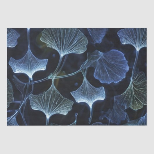 Blauw Luminogram Ginkgo Bladeren Decoupage / Tissuepapier (Voorkant)