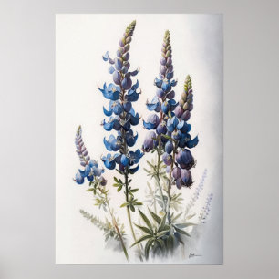 Blauw Lupine Flowers Art Print Poster