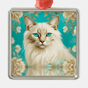 Blauw Lynx Point Siamees Portret Kunst Metalen Ornament