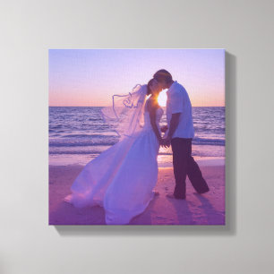 Blauw Magenta Gradiënt Overlay Trouwfoto Canvas Afdruk