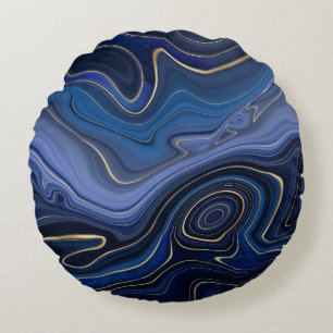 Blauw Malachiet Gouden Accenten Luxe Chic Edelstee Rond Kussen
