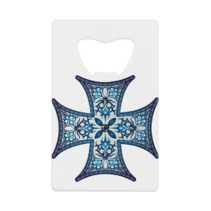 Blauw Maltese kruis Kredietkaart Flessenopener