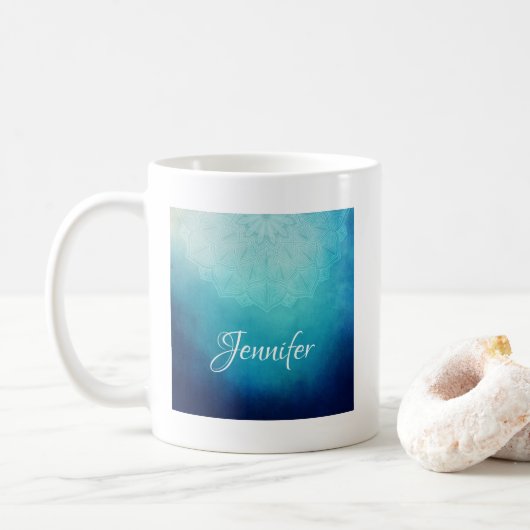  Blauw Mandala Abstract Koffiemok (Met donut)