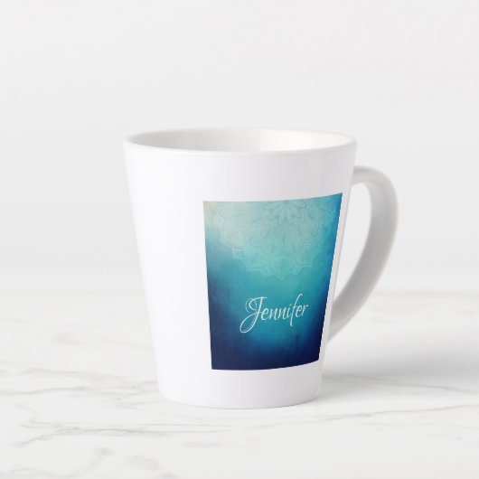  Blauw Mandala Abstract Latte Mok (Rechterhoek)