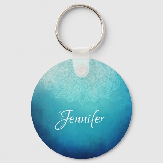 Blauw Mandala Abstract Sleutelhanger (Voorkant)