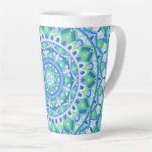 Blauw Mandala Boho Spiritueel Geometrisch Patroon Latte Mok (Rechterhoek)