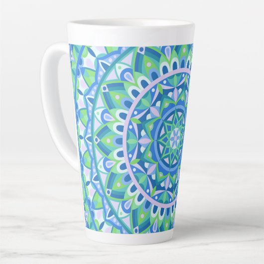 Blauw Mandala Boho Spiritueel Geometrisch Patroon Latte Mok (Linkerhoek)