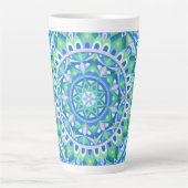 Blauw Mandala Boho Spiritueel Geometrisch Patroon Latte Mok (Voorkant)