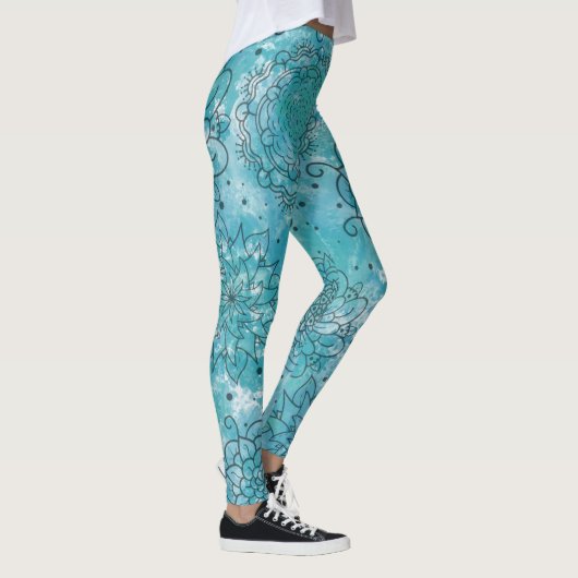  blauw Mandala Grunge Pattern Leggings (Rechts)