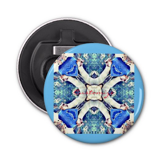 Blauw mandala harten patroon Thunder_Cove Button Flesopener (Voorkant)