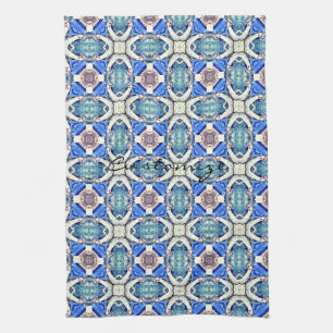 Blauw mandala harten patroon Thunder_Cove Theedoek